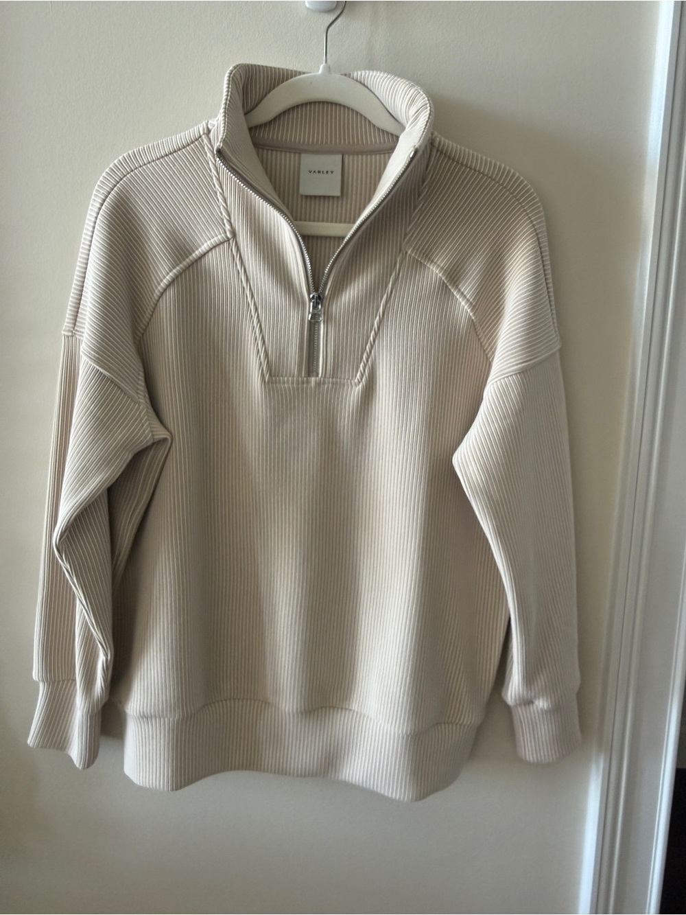 Varley Cream Ribbed Half-Zip Pullover